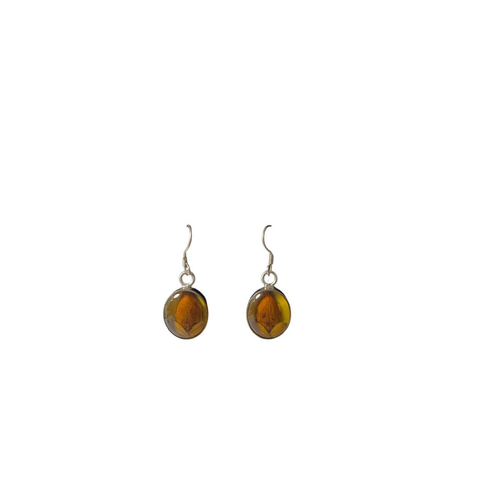 Vintage Sterling Silver Faux Amber Resin Dangle Earrings
